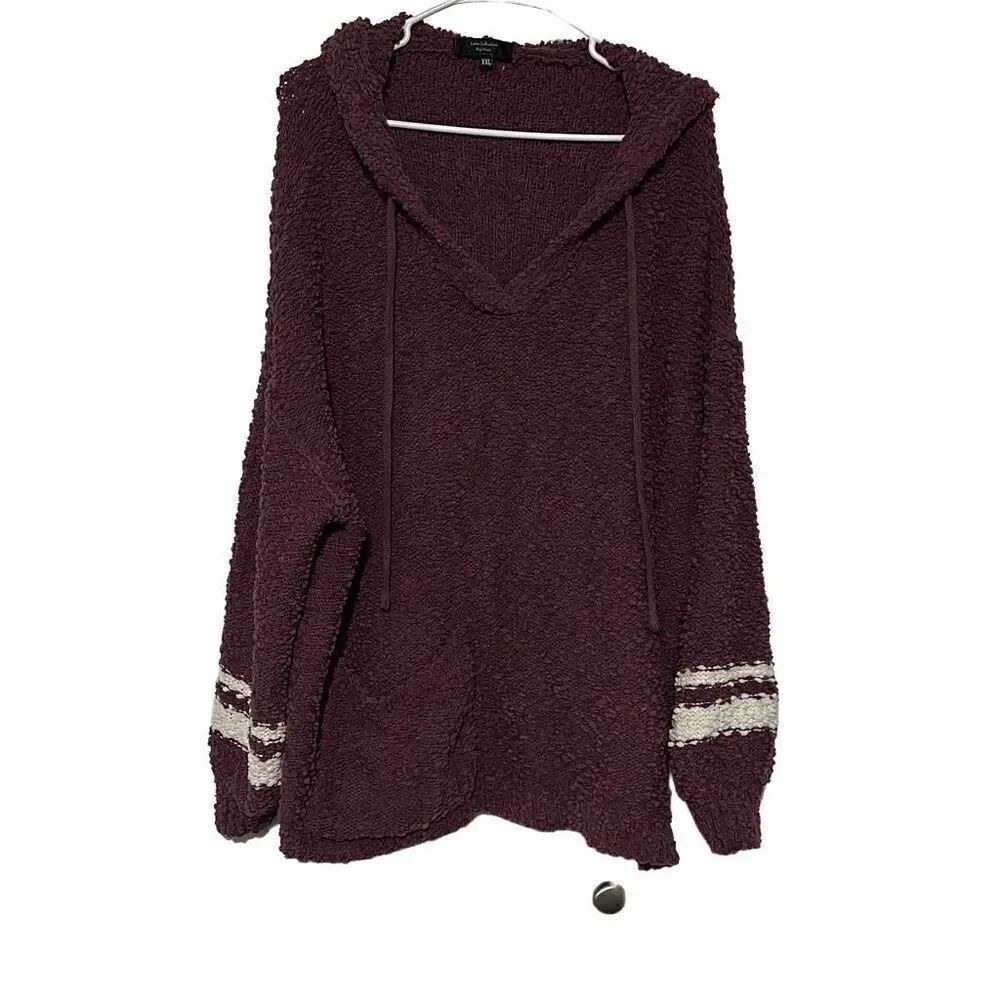 Women’s Eggplant Color Hooded Popcorn Striped Sweater Size XXL